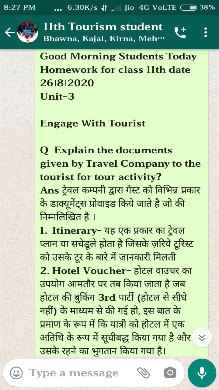 ONLINE STUDY DURING LOCKDOWN AT GSSS BHOGARWAN SUBJECT TOURISM & HOSPITALITY.